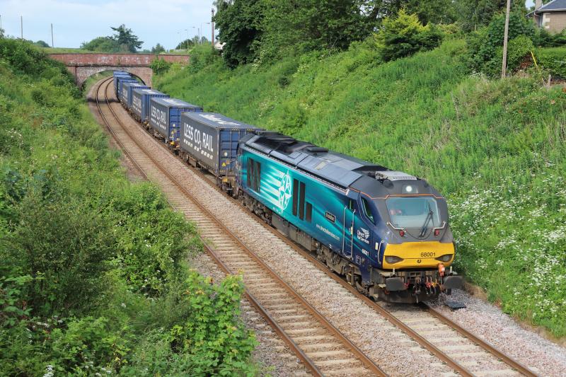 68 001 Evolution at Stanley. : 68 001 Evolution passing Stanley on 4D47 1340 Inverness Freight Sdgs DRS to Mossend Up Yard. 20th June 2023. Photo of 68 001 Evolution at Stanley.