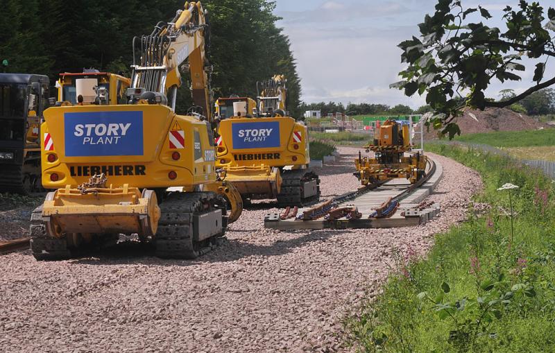 Cameron Bridge track: Machines at the end of the new track alongside Cameron Bridge Distillery. 29 June. Photo of Cameron Bridge track