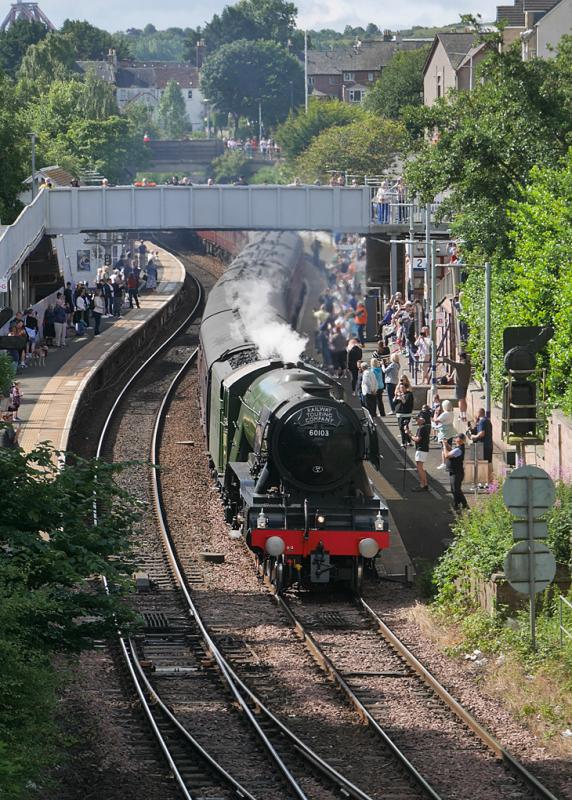 Inverkeithing Scotsman: 60103 runs through Inverkeithing with 'The Flying Scotsman Centenary Weekender' from Edinburgh to Aberdeen.
3 July Photo of Inverkeithing Scotsman