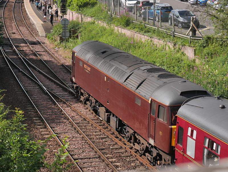 Inverkeithing support 47: 47812 brings up the rear of 'The Flying Scotsman Centenary Weekender' from Edinburgh to Aberdeen as it passes Inverkeithing on 3 July Photo of Inverkeithing support 47