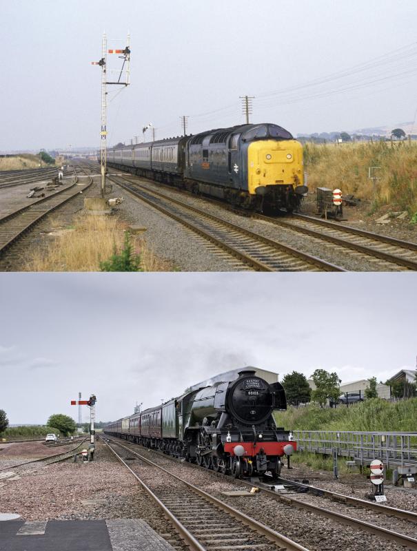 55011 7.9.81 vs F.S. 3.7.23 LAURENCKIRK.jpg: A MERE 42 YEARS DIFFERENCE AT LAURENCEKIRK IN THESE COMPARABLE VIEWS Photo of 55011 7.9.81 vs F.S. 3.7.23 LAURENCKIRK.jpg