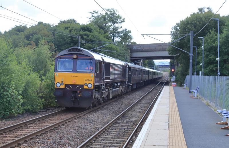 5H85: 66746 on the rear of 5H85 12.37 Craigentinny to Edinburgh approaching Millerhill on 28/07/2023 Photo of 5H85
