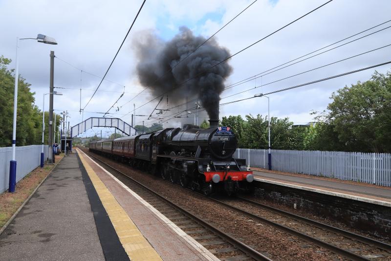 5Z56: 45690 Leander with 47804 rear on 5Z56 12.35 Joppa Straight to Carnforth passing Slateford Station on 29/07/2023 Photo of 5Z56