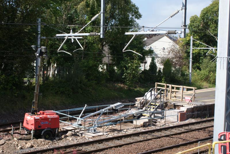 Photo of Dunblane new DB49 P.2 and DB51 P.3 signal posts have been fitted but are folded. 