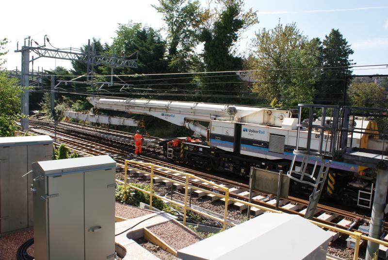 Photo of The first plain line track panel for the new Dunblane Down Main 53A points lifted and ready to be positioned.