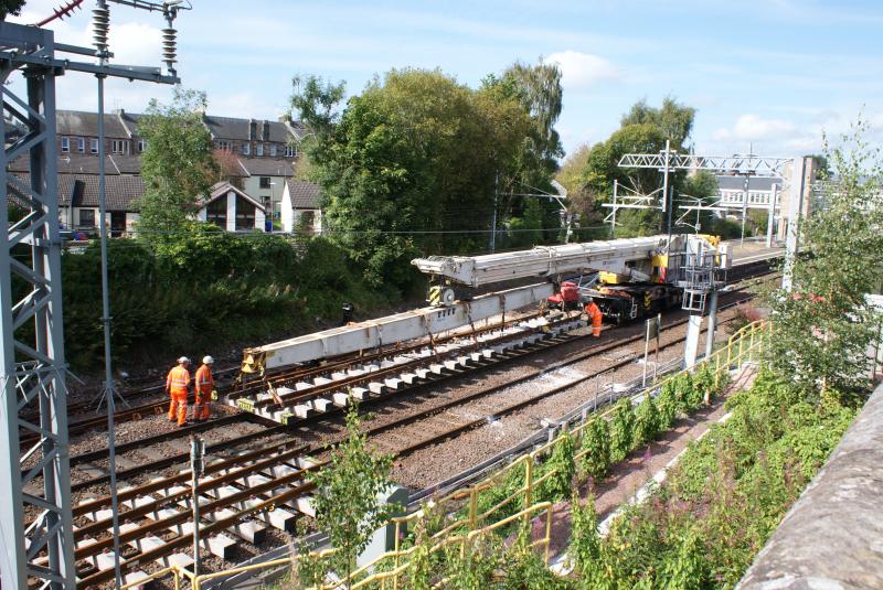 Photo of The business end section of the new Dunblane 53A points being transported to its final position.