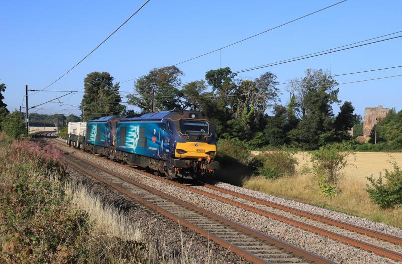 Rail Riders & Astute: 68034 + 68003 on 6S43 06.24 Carlisle Kingmoor to Torness passing Redhouse Castle on 05/09/2023 Photo of Rail Riders & Astute