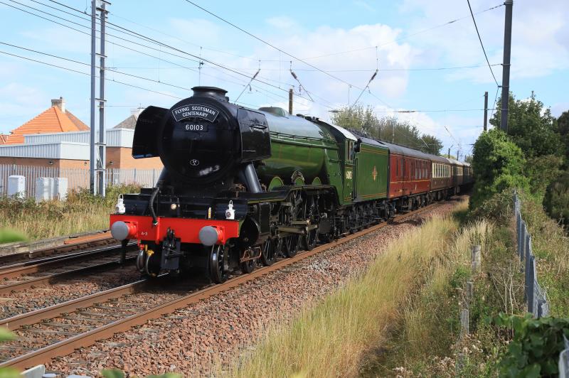 Flying Scotsman on the Northern Belle: 60103 on 1Z72 07.24 York to Edinburgh approaching Prestonpans on 14/09/2023 57313 on the rear Photo of Flying Scotsman on the Northern Belle