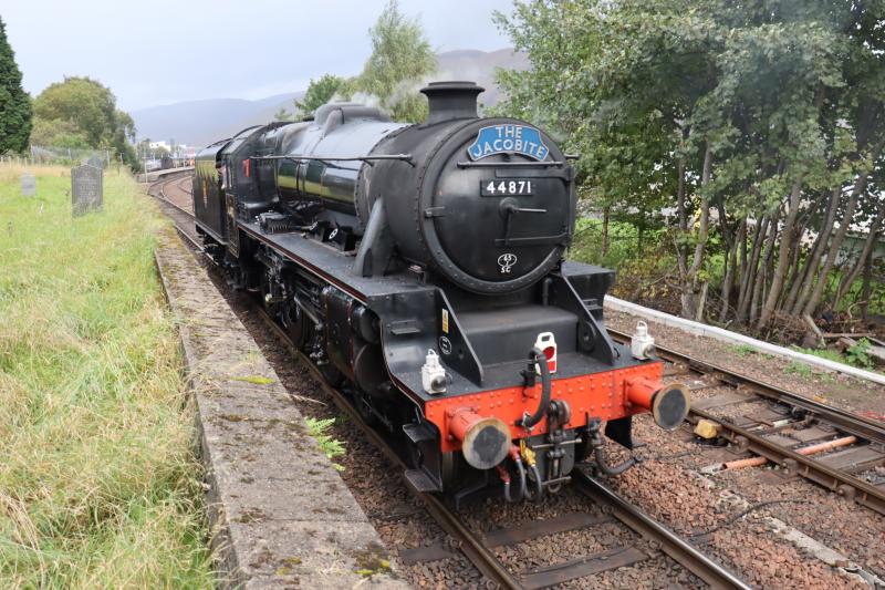 44871 on Jacobite Service Today: Oddly 44871 arrived into the station after the carriages for this morning's service had been moved there. Normally the set is propelled into the station by the operating loco. Photo of 44871 on Jacobite Service Today