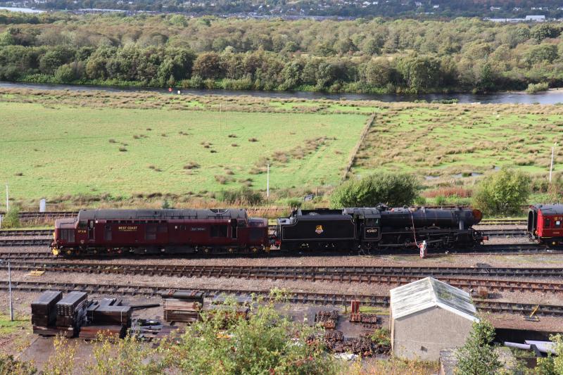 45407 @ Fort William Yard Today: Clearly getting a bit of maintenance! Would imagine it will be heading back to Carnforth on Monday (2/10) with ECS move if it can actually run? Photo of 45407 @ Fort William Yard Today