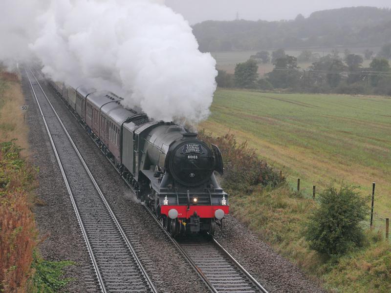 Fife Scotsman: 60103 Flying Scotsman climbs away from Inverkeithing East Junction with the morning ‘Fife Circular’, running over an hour late presumably due to the adverse weather conditions. Photo of Fife Scotsman