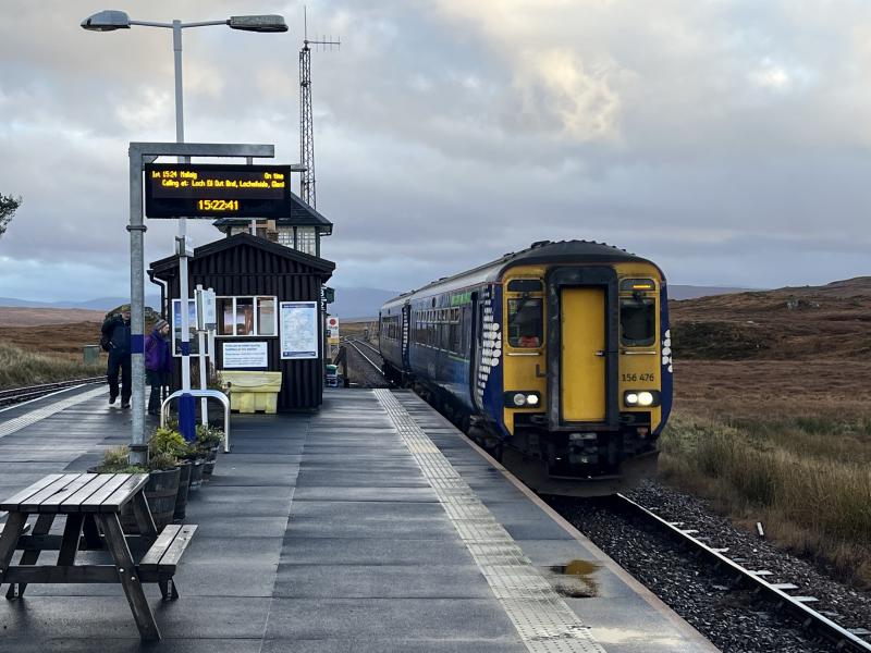 156476 @ Corrour: Taken this afternoon. 156476 arriving into Corrour on time on 1Y43 ex GQS through to Mallaig. A number of passengers got off which was slightly surprising as tomorrow the Corrour Restaurant/B&B closes for the winter. Photo of 156476 @ Corrour