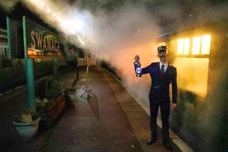 Polar Express guard: The guard on the Polar Express at Swanage. Photo of Polar Express guard