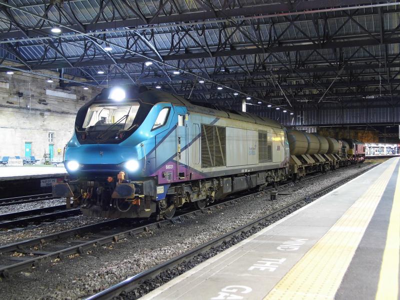 68031 Carlisle 06/12/23: 68031 Felix in Transpennine livery waits in the middle roads in Carlisle station on 06/12/23 while working 3J11 1130 Carlisle Kingmoor- Carlisle Kingmoor RHTT. 66126 was on the other end. Photo of 68031 Carlisle 06/12/23