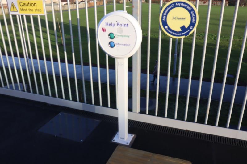 Help Point - East Linton Station: The Help Point installed at new East Linton Station. Dec 2023. Has both an Information and an Emergency Button. Photo of Help Point - East Linton Station