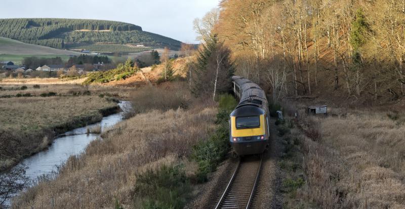 43003-031 SLEDBRIG 19.12.23 (2).jpg: LOOKING TO GARTLY AT SLEDBRIG ---THIS SERVICE KEPT PERFECT TIME TO INVERNESS. Photo of 43003-031 SLEDBRIG 19.12.23 (2).jpg
