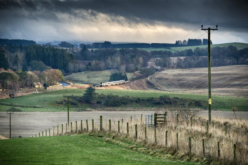 43134-138 DESCEND TO GARTLY 4.1.24 (1).jpg: 13.41 ABDN-IS MAKES GOOD TIME AS IT DESCENDS FROM LEITH HALL TOWARDS GARTLY ON 4.1.24 Photo of 43134-138 DESCEND TO GARTLY 4.1.24 (1).jpg