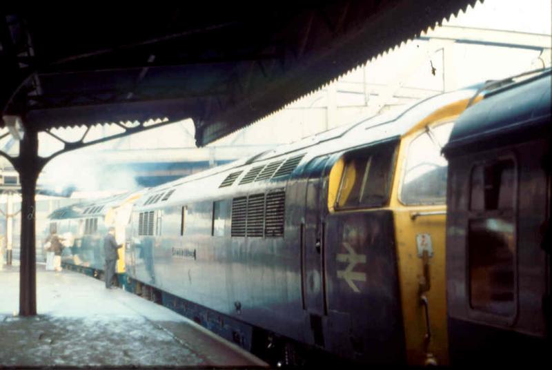 End of an era: Western/ Class 52s 1023 WESTERN FUSILIER and 1009 WESTERN INVADER at Paddington in October 1976 with a farewell railtour to Exeter. Photo of End of an era