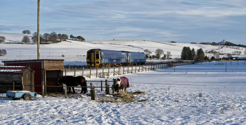 158718 WARDHOUSE 19.1.24.jpg: 12.38 IS-ABDN NEAR WARDHOUSE HEADING FOR INSCH 10 MINS LATE Photo of 158718 WARDHOUSE 19.1.24.jpg