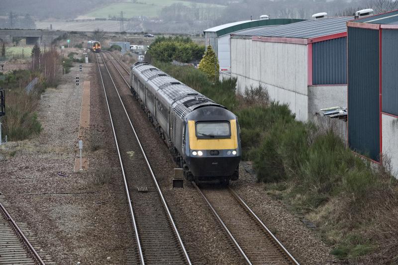 43127-175 PASSING RAITH'S FARM 21.1.24.jpg: 3 PICS OF 12.31 IS-ABDN SERVICE TAKEN JUST AS THE WIND AND RAIN STARTED UP. ALL SCOTRAIL SERVICES STOPPED AT 19.00 BECAUSE OF STORM ISHA Photo of 43127-175 PASSING RAITH'S FARM 21.1.24.jpg