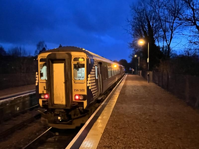 156500 @ Taynuilt - Line Proving: Was hoping it was WC's 37 that might arrive this evening but it was actually ScotRail's 156500 doing the job as 1Z01 from Crianlarich to Oban then back to Crianlarich as 1Z02. Photo of 156500 @ Taynuilt - Line Proving