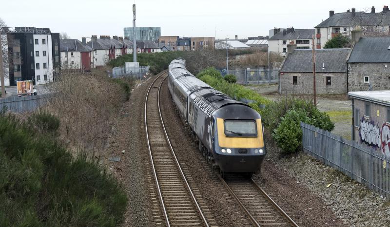 43134-125 DON STREET 29.1.24.jpg: THE 14.31 EX ABDN PASSES THE SITE OF THE LONG CLOSED DON STREET STATION AS IT HEADS FOR DYCE. Photo of 43134-125 DON STREET 29.1.24.jpg