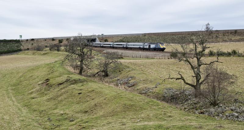 43036-136 BETWEEN DYCE AND PITMEDDEN 1.2.24.jpg: 13.41 ABDN-IS PASSES BETWEEN THE A.W.P.R. AND THE ABERDEEN -PORT ELPHINSTONE CANAL JUST NORTH OF DYCE ON A REALLY DULL 1ST FEB . Photo of 43036-136 BETWEEN DYCE AND PITMEDDEN 1.2.24.jpg