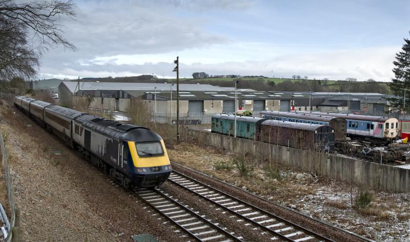 43132-012 PORT ELPHINSTONE 8.2.24.jpg: 13.41 FROM ABERDEEN PASSES AN OUTPOST OF THE S.R.AT PORTELPHINSTONE Photo of 43132-012 PORT ELPHINSTONE 8.2.24.jpg