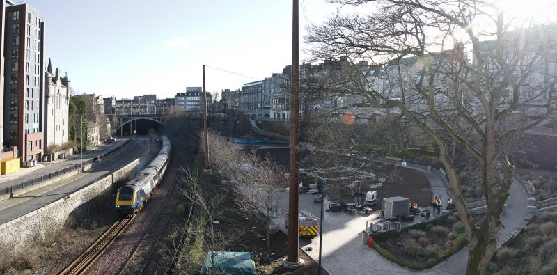 43037-168 UNION TERRACE GARDENS 12.2.24.jpg: THE 13.41 ABERDEEN TO INVERNESS PASSES UNION TERRACE GARDENS .NEXT STOP DYCE. Photo of 43037-168 UNION TERRACE GARDENS 12.2.24.jpg