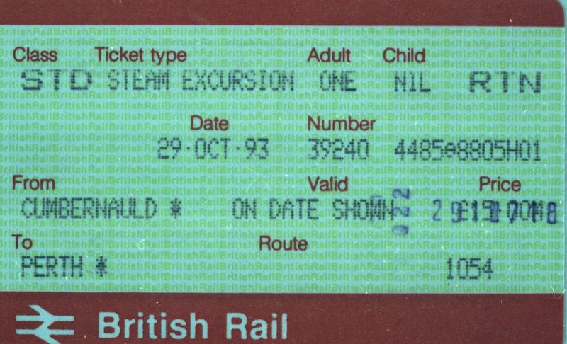 Photo of Ticket for the 60009 driver training trips in 1993