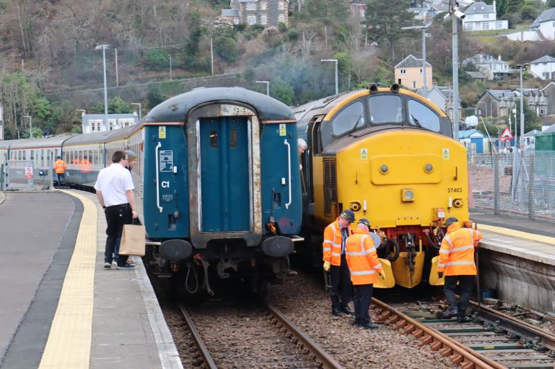 Oban Station - Restoring Points: After switching tracks there were issues getting the points back into their normal position but eventually the crow bar seemed to do the trick! Photo of Oban Station - Restoring Points