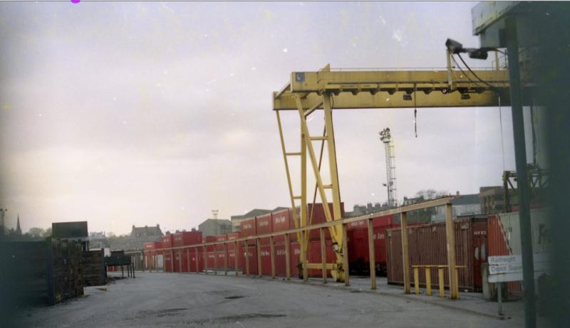 How it used to be: A photo from November 1996 of the coal container crane at Guild Street Yard in Aberdeen in the days of Speedlink freight. Photo of How it used to be