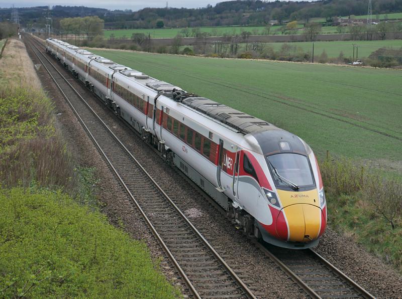 Hillend Azuma: LNER Azuma 800101 approaches Dalgety Bay with the 10.00 from Kings Cross to Aberdeen on 2 April. Photo of Hillend Azuma