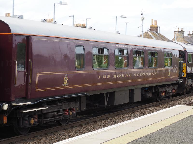 Observation Coach windows as in July 2022: Detail of Royal Scotsman Observation/veranda coach windows as in July 2022 Photo of Observation Coach windows as in July 2022