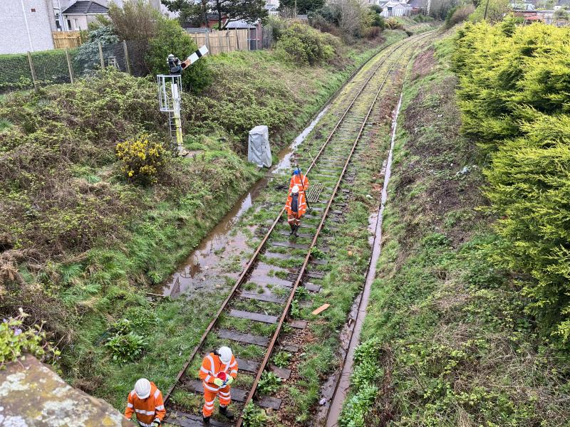 Stranraer - Track Inspection?: Taken this morning while NR & QTS staff appeared to check track work on the approach to Stranraer Station. Maybe a little TLC required? Photo of Stranraer - Track Inspection?