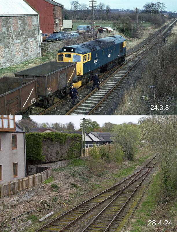 BRECHIN TAN (1).jpg: 27027 SHUNTS BRECHIN SHORTLY BEFORE THE LINE CLOSED.
PRESENT DAY VIEW FOR COMPARISON. Photo of BRECHIN TAN (1).jpg
