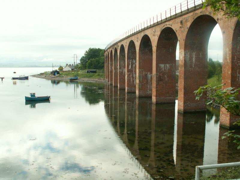 Inchbraoch or Rossie Viaduct: A gracefully curved structure of 17 spans and 301 yards long - spanning an inlet of the Montrose Basin Photo of Inchbraoch or Rossie Viaduct