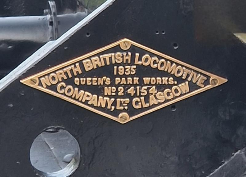 NBL builders plate on 45596: LMS Jubilee class loco 45596 'Bahamas'. North British Locomotive Company Ltd, Glasgow. 1935 Queen's Park Works. No. 24154. Photo of NBL builders plate on 45596