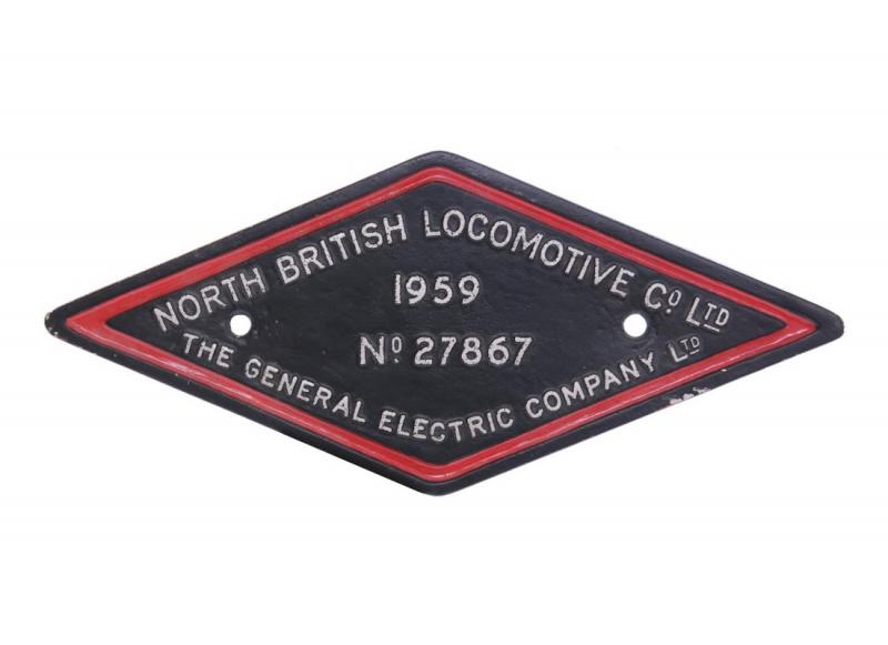 NBL-GEC builders plate: Style of Works plate fitted to a BR Class 21 Diesel-Electric loco. Photo of NBL-GEC builders plate