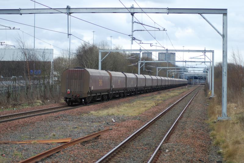 Centre Masts cleared away for GARL: 66103 heads East bound with a loaded coal train
With the centre masts now gone a clear view now opens up almost through to Shields Junction Photo of Centre Masts cleared away for GARL