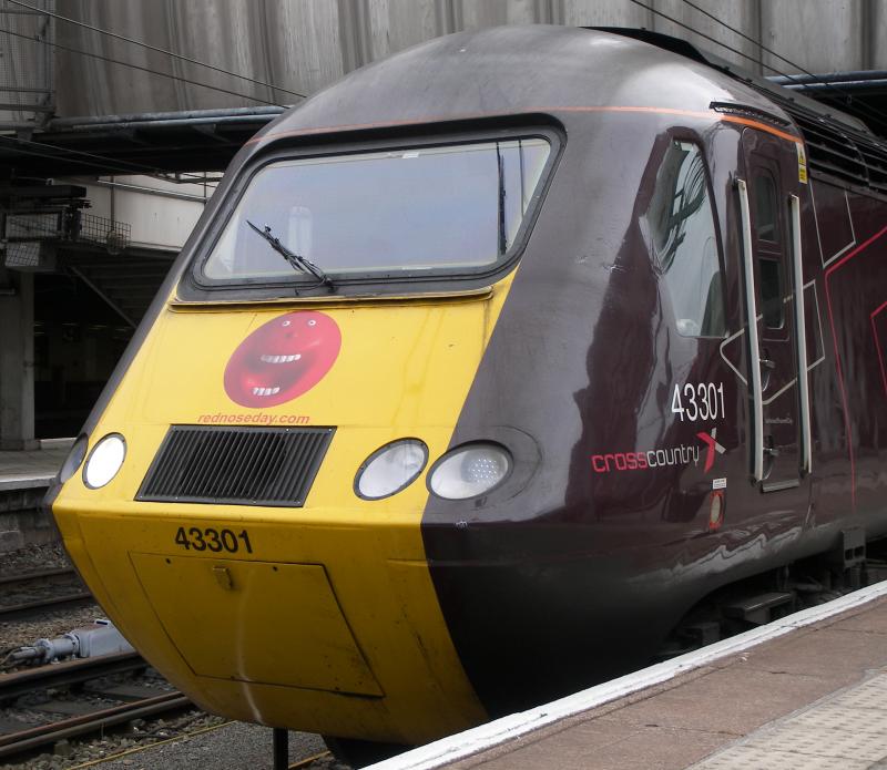 43301 Red Nose Special: Photo of XC Red Nose Special at New St this morning en route to Plymouth before heading to Edinburgh on 1S55.
Photo Courtesy of Gilly Hamilton at XC Photo of 43301 Red Nose Special