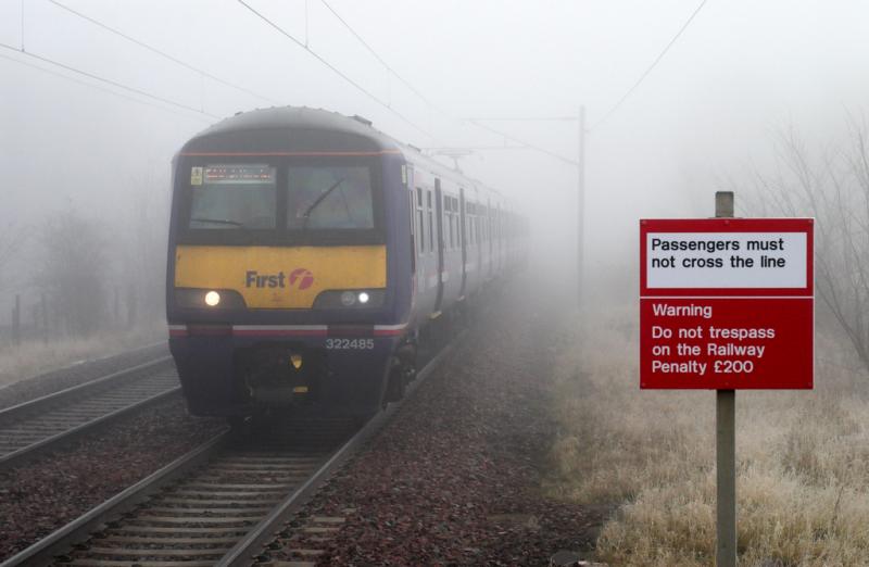 East Coast Haar: 322485 approaches Longniddry station in thick fog.19 Feb 2008 Photo of East Coast Haar