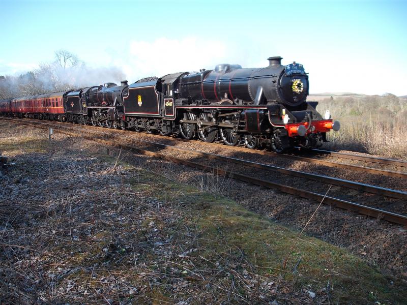 Black 5's: The Black 5's passing Kinnaber Jcn near Montrose on Sunday 12th April heading for Dundee. Photo of Black 5's