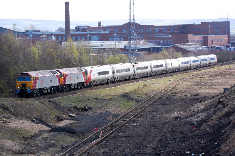 Two birds in the frame: Thunderbirds Alan Tracey and Parker bring a diverted Pendolino through Kilmarnock on 11th April 09 Photo of Two birds in the frame