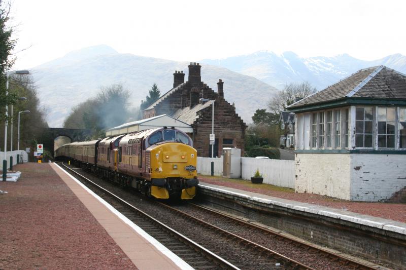 dalmally tractors: 37670 and 37401 return to fort william on pathfinders west highland tour Photo of dalmally tractors