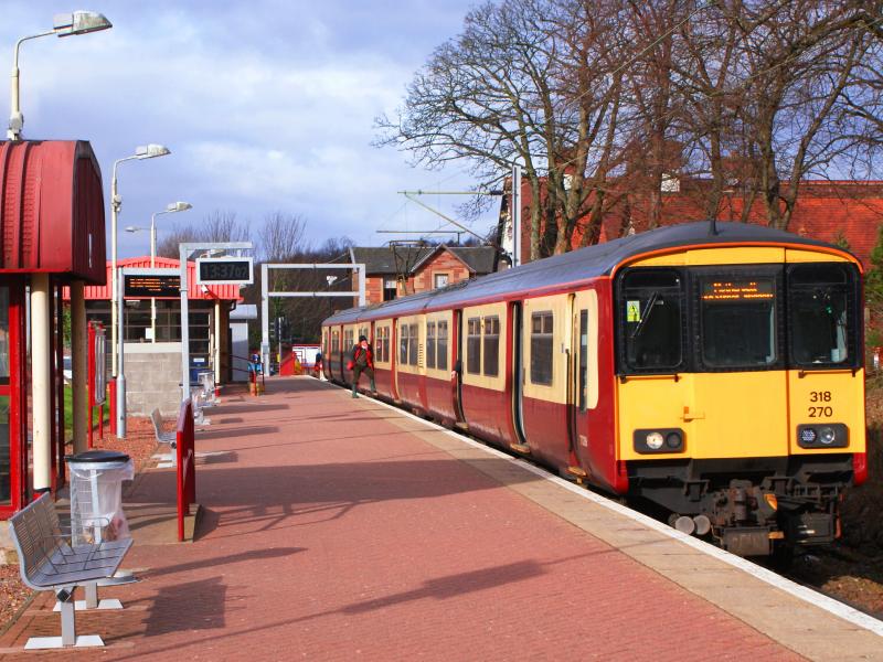 Sunday Service: This SPT liveried Class 318 EMU awaits passengers for it's return to Motherwell on the Sunday Service from Balloch Station near to Loch Lomond on a rare sunny day in March 2009 Photo of Sunday Service