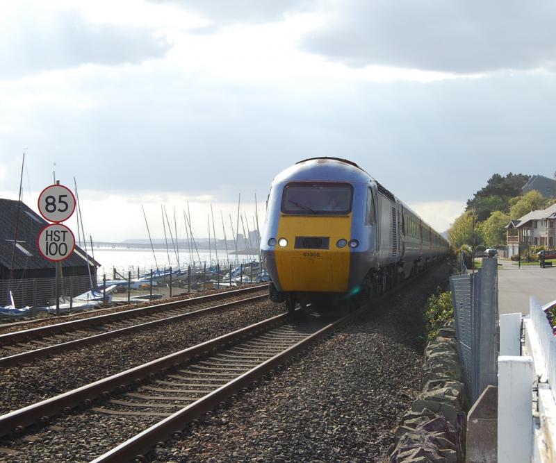 43306 on 1S12 at West Ferry: In brilliant sunshine, 43306 on Kings Cross - Aberdeen hurries through West Ferry bang on time. 22nd April 2009 Photo of 43306 on 1S12 at West Ferry