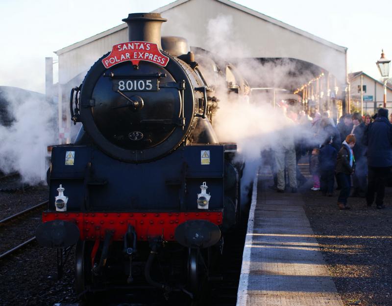 Ready for the Off!: With a short blast of the whistle the children jumped with mild fright and spewing white steam , Polar Express awaits the green flag for 'GO' from Santa the Guard. Bo'ness December 2008 Photo of Ready for the Off!