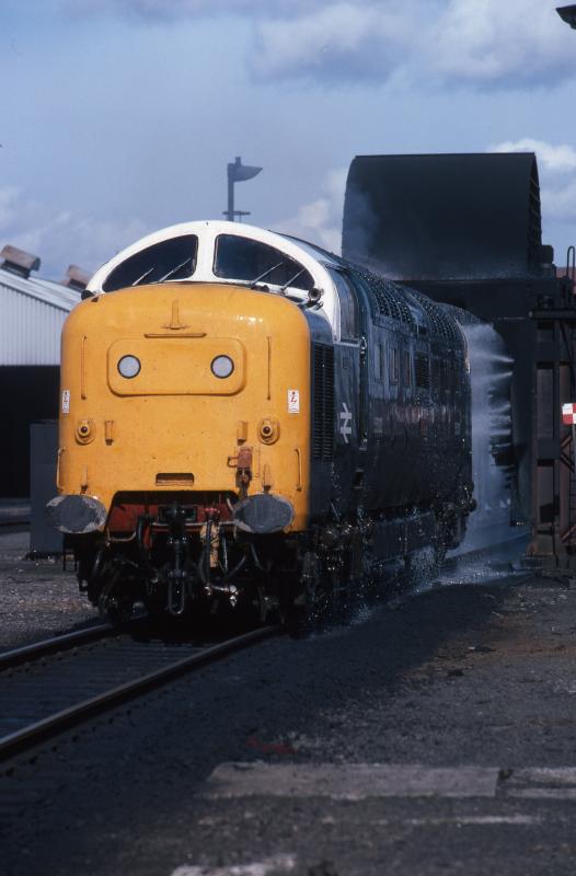 Wash and brush-up: 55003 leaves the Haymarket washer on the afternoon of 22 August 1979 Photo of Wash and brush-up