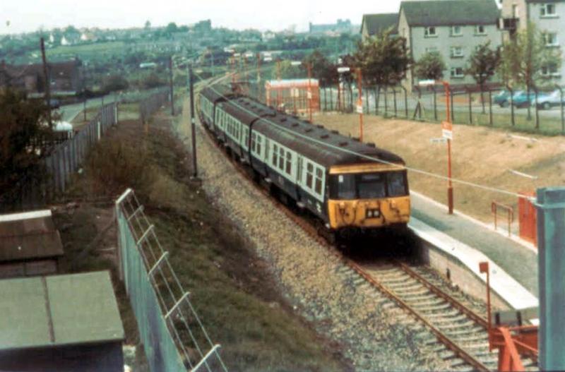 First day: 311104 at Drumgelloch in May 1989 on the first day of extended services beyond Airdrie. Will we go to Waverley one day.....? Photo of First day